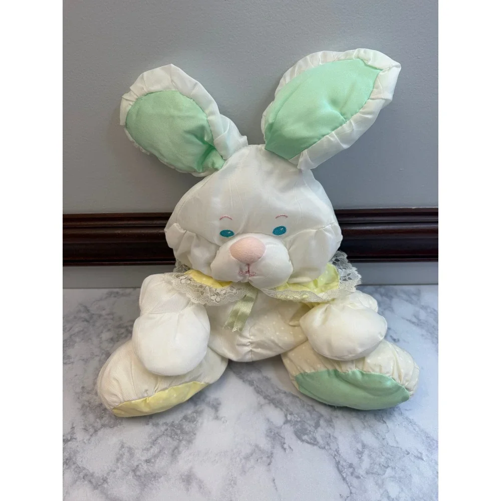 Vintage Fisher Price Puffalump Bunny Rabbit Plush 1988 White Pastel Green 1359